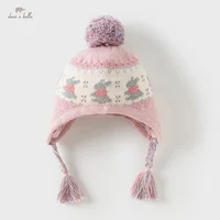 Dave Bella Girls Pink Hat Winter Warm Baby Kids Cute Ear Protection Soft Thick Plush Cap Newborn Bonnet Children's Hat DB4243874