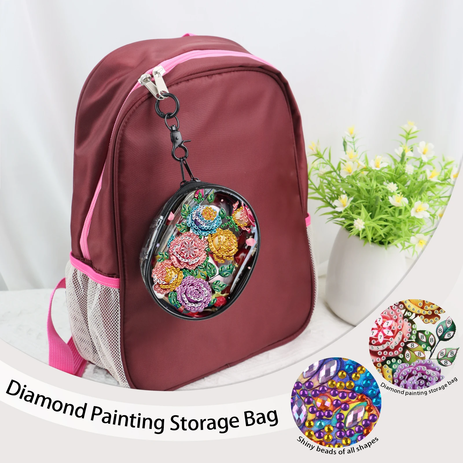 1PC 5D DIY Adult Diamond Painting Mini Bag, Colorful Rose Bundle, Special Shape Artificial Diamond Partial Mosaic Art Crafts 4