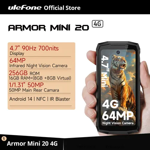 Ulefone Armor Mini 20 4G 4.7" Rugged Phone 64MP Night Camera Android 14 Smartphone 6200mAh Mobile phone NFC 16GB+256GB 33W G99 - Image 7