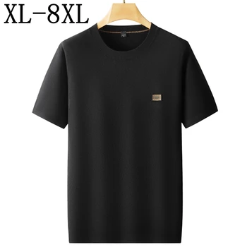 8XL 7XL 6XL 2025 New Autumn High End Luxury Thin Wool Sweater Man Short Sleeve Mens Pullover Sweaters Loose Printed Jumper Men