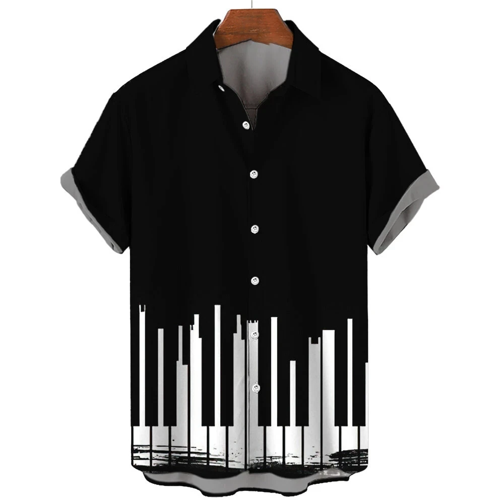 Music Hawaii Shirt Men Women Fashion Casual Social Vocation Camisas Cuba Blouse Short Sleeve Beach Lapel Shirts Men's Clothing