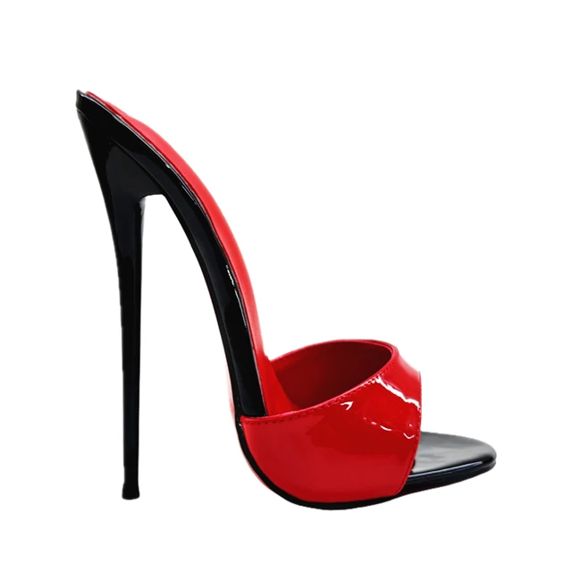 16cm Lacquered Heel Peep Toe Mules Sexy Stiletto Slippers Multicolor Patent Leather Handmade Slippers Extreme Summer High Heels 1