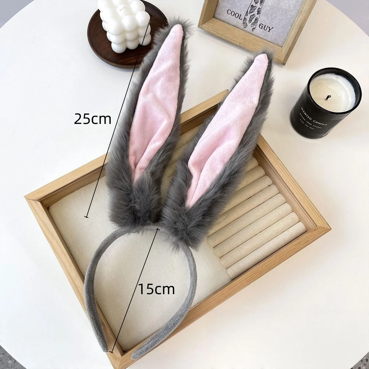 1PCFurry Bunny Ears Headband, Grey&Pink Plush Rabbit Ear Hair Hoop, Cosplay Costume Accessory For Halloween Party Hair For Women