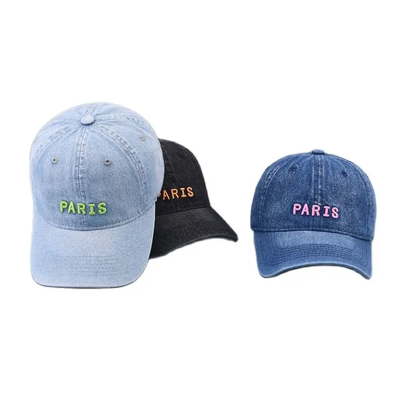 Cotton Washed Denim Sports  Plain 6 Panel Custom  Embroidered  Trucker Hat Men Baseball Cap_voghion.com