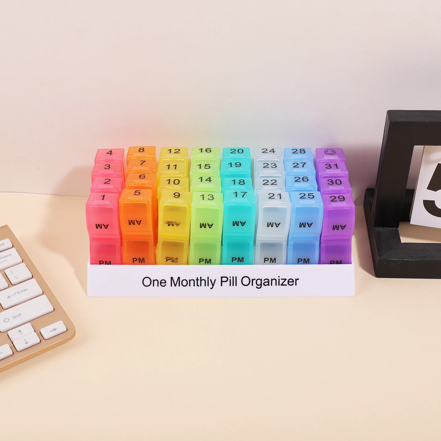 Deluxe 31-Day AM/PM Pill Organizer with Rainbow Detachable Compartments