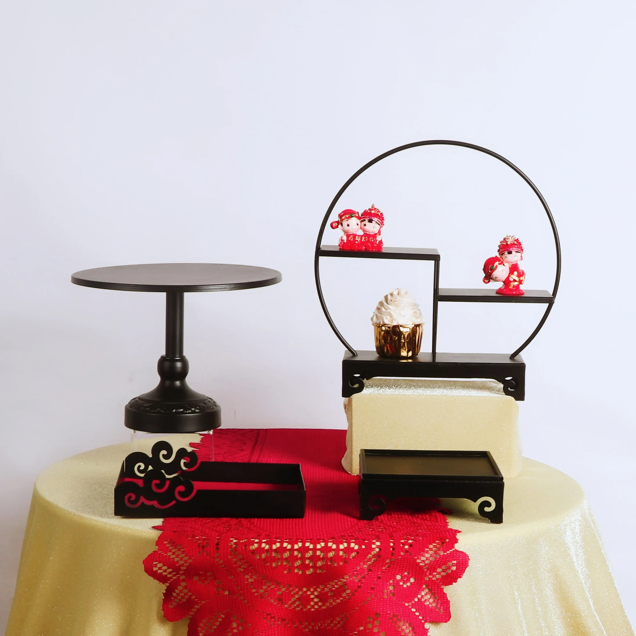 Chinese Style Red Wedding Cake Stands Dessert Table Cupcake Cakes Plates for Birthday Baby Shower Party Decoration Food Tray