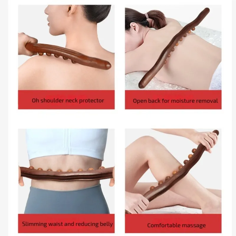 8/20 Beads Gua Sha Massage Stick Carbonized Wood Back Scrapping Meridian Therapy Wand Muscle Relaxing Body Massager Guasha
