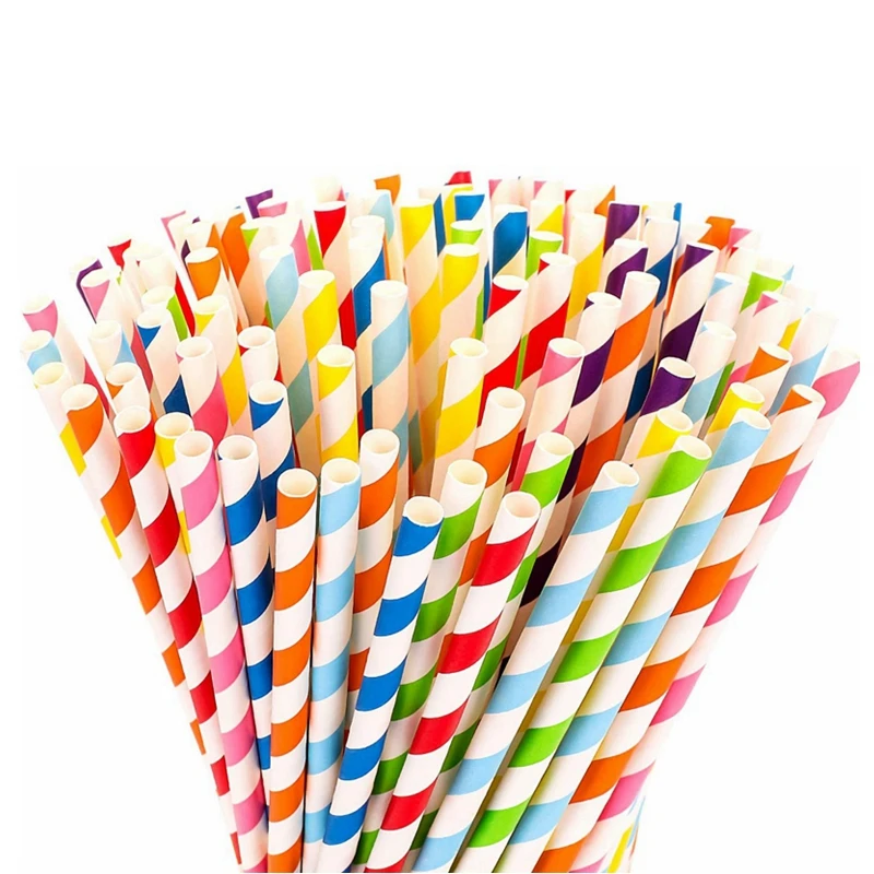 Biodegradable Stripes Paper Straws Pink Blue Yellow Stripes Drinking Straws Wedding Birthday Party Decoration Baby Shower Kids