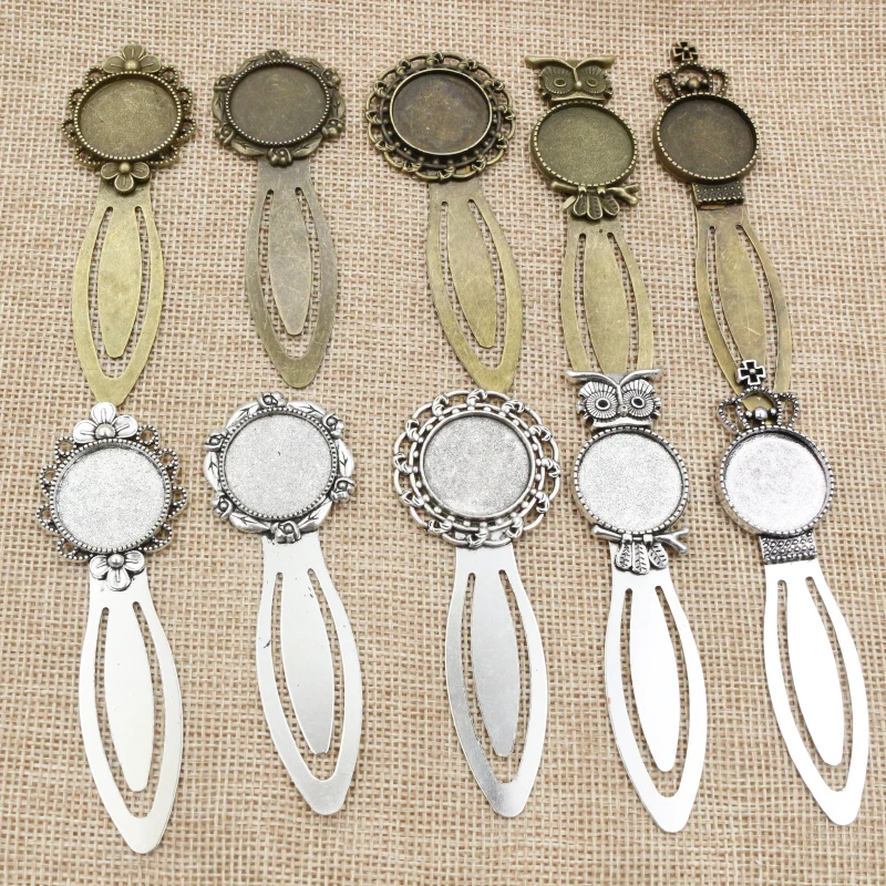 Fashion 2pcs 18mm 20mm Inner Size Round Bronze Antique Silver Plated Vintage Handmade Bookmark Cabochon Base Cameo Setting