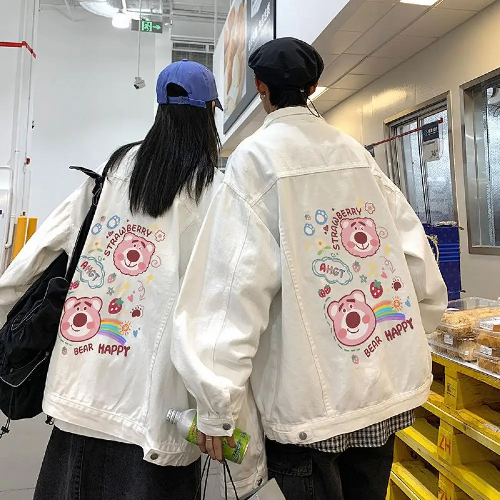 

Джинсовая куртка с аниме клубничным медведем Ins, весна-осень, кавайная Повседневная Свободная универсальная модная куртка в стиле ретро для девушек и колледжа