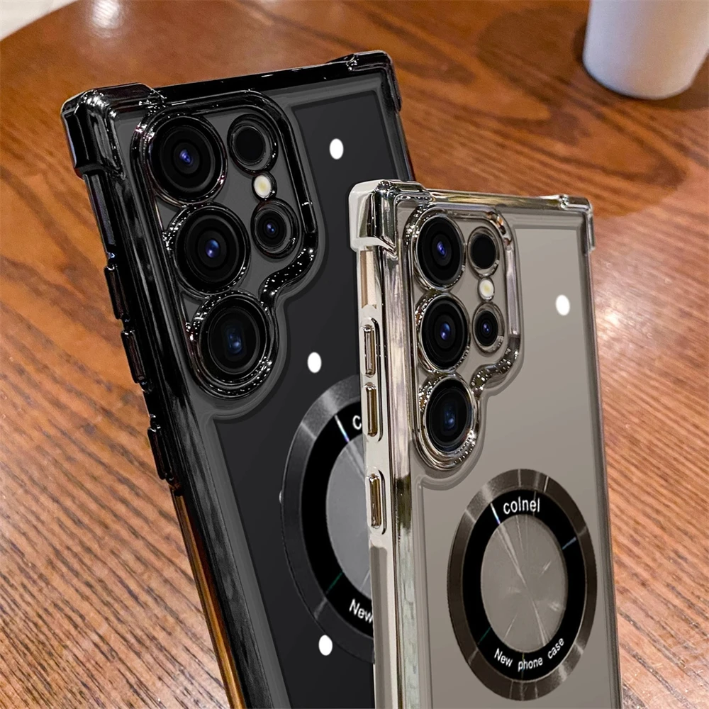 Original Plating Magnetic Transparent Phone Case for Samsung Galaxy S24 Ultra S23 Fe S22 Plus Clear Shockproof Silicone Cover