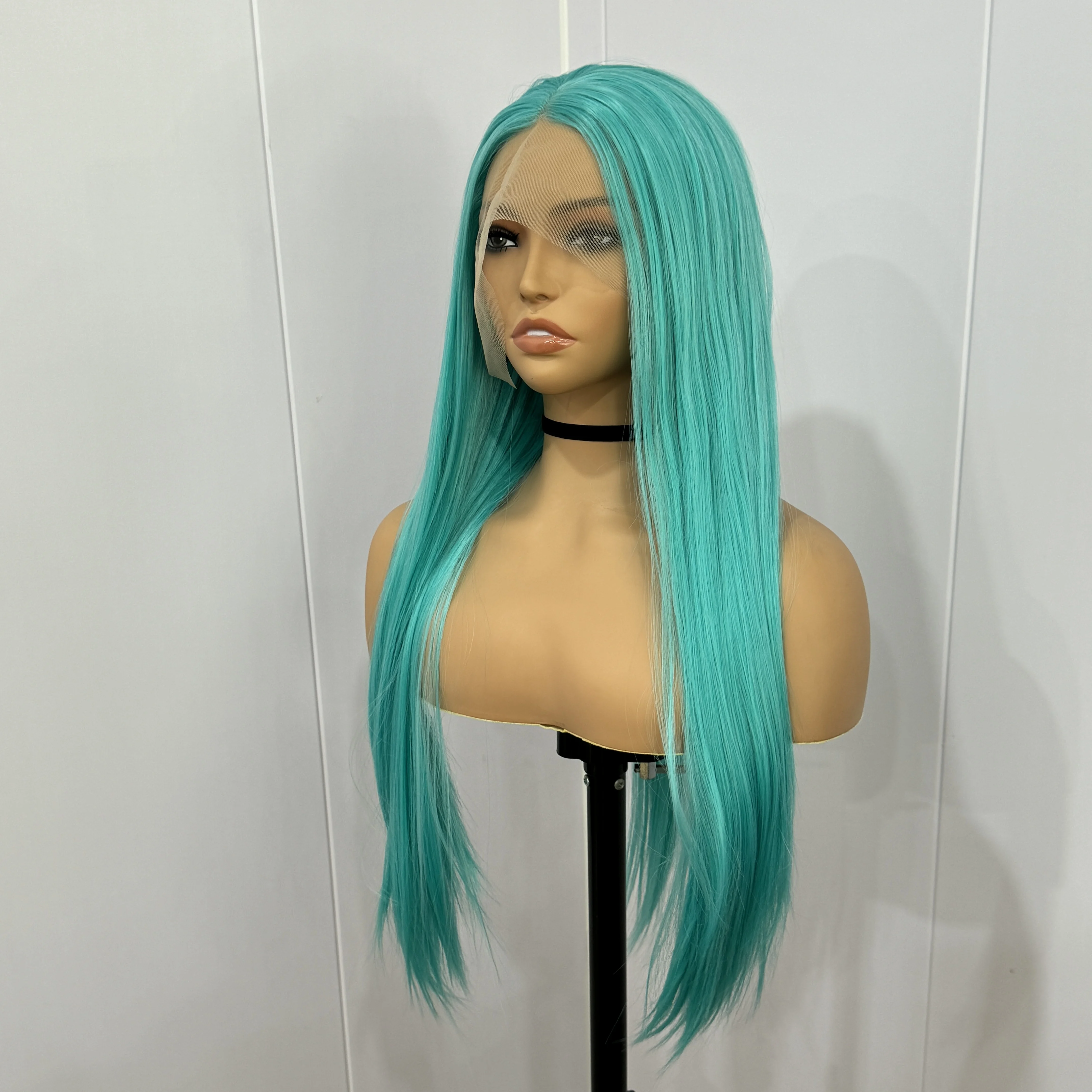 Lace Front Wig 13X4 Teal Green Long Straight Hair Middle Part Ready To Wear For Women