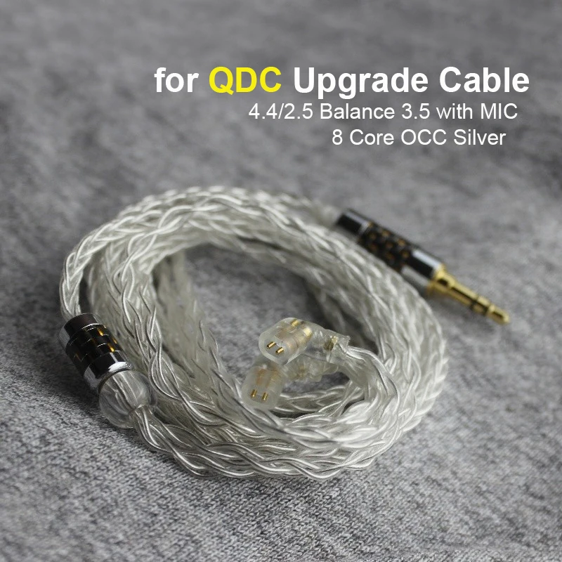 

8-жильный кабель для QDC-кабеля с микрофоном, наушники OCC с посеребренным покрытием, обновленный баланс 2,5 4,4