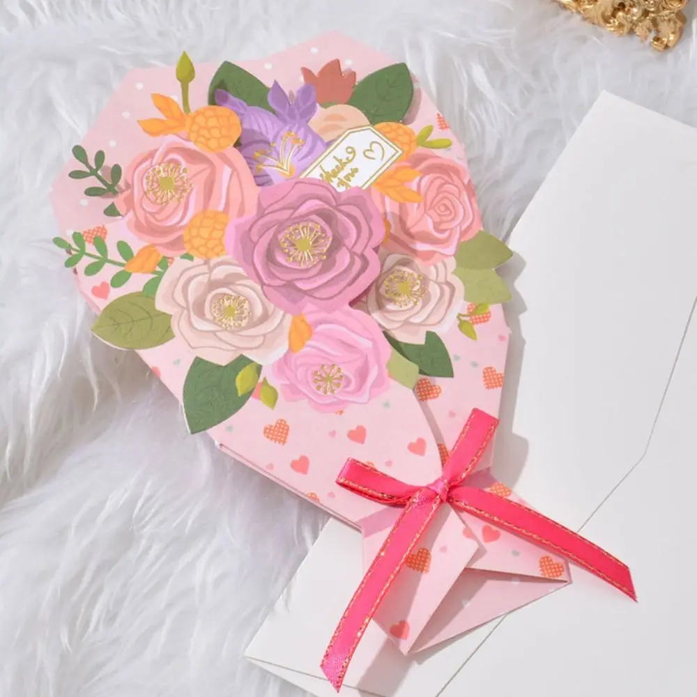 Greeting Cards 3D Blessing Bouquet Card Pop Up Thank You Gifts Mother's Day Anniversary Decorations