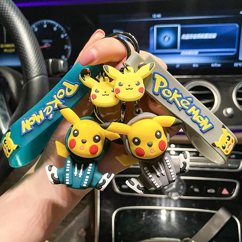 

Anime Figure Pikachu Keychain Cosplay Hoodie Pikachu Silicone Pendant Keyring Cute Figure Decoration Accessories Gift