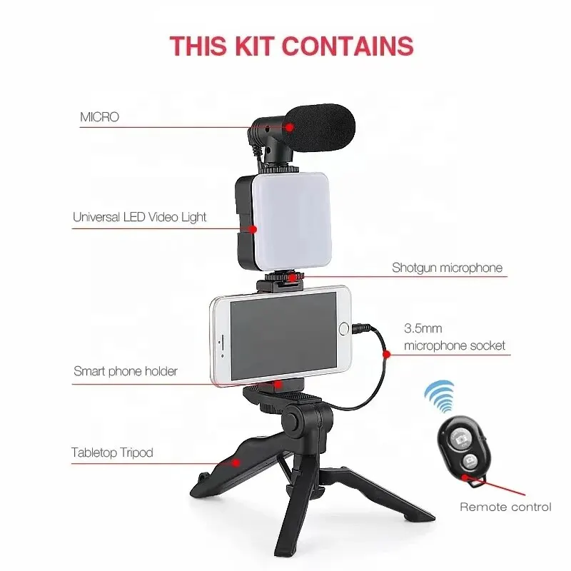 Kit de Vlogging para teléfono inteligente con trípode, soporte