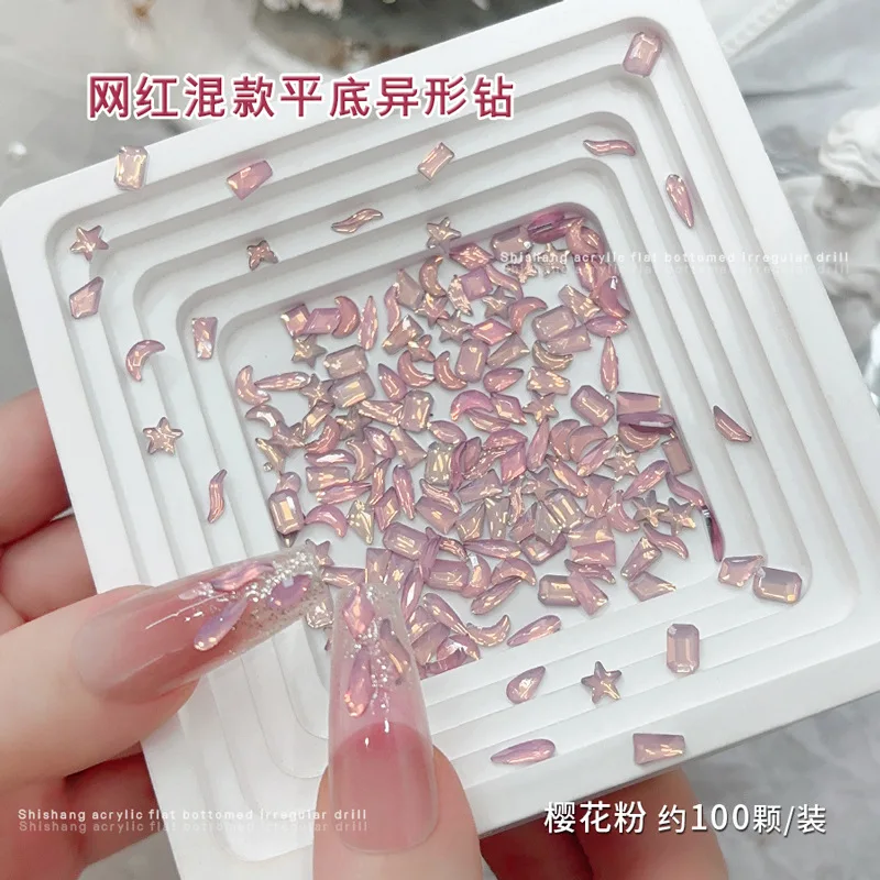 100PCS 미니 플랫 백 네일 아트 장식 라인 석 크리스탈 오팔 스톤 액세서리 매니큐어 장식 손톱 용품 재료