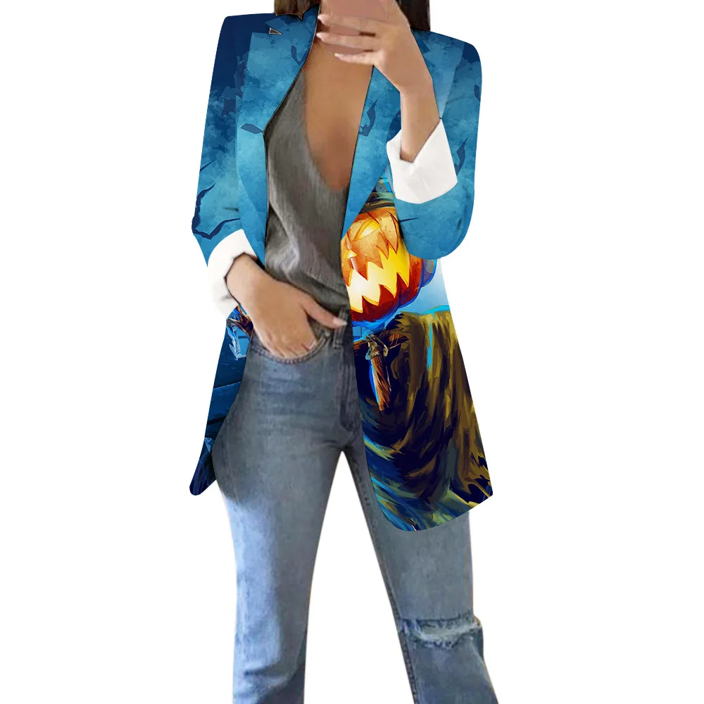 Halloween Themed 3D Printing Women Casual BlazerKorean Version  Loose Fashion Suit Jacket Simple Office Ladies Tops