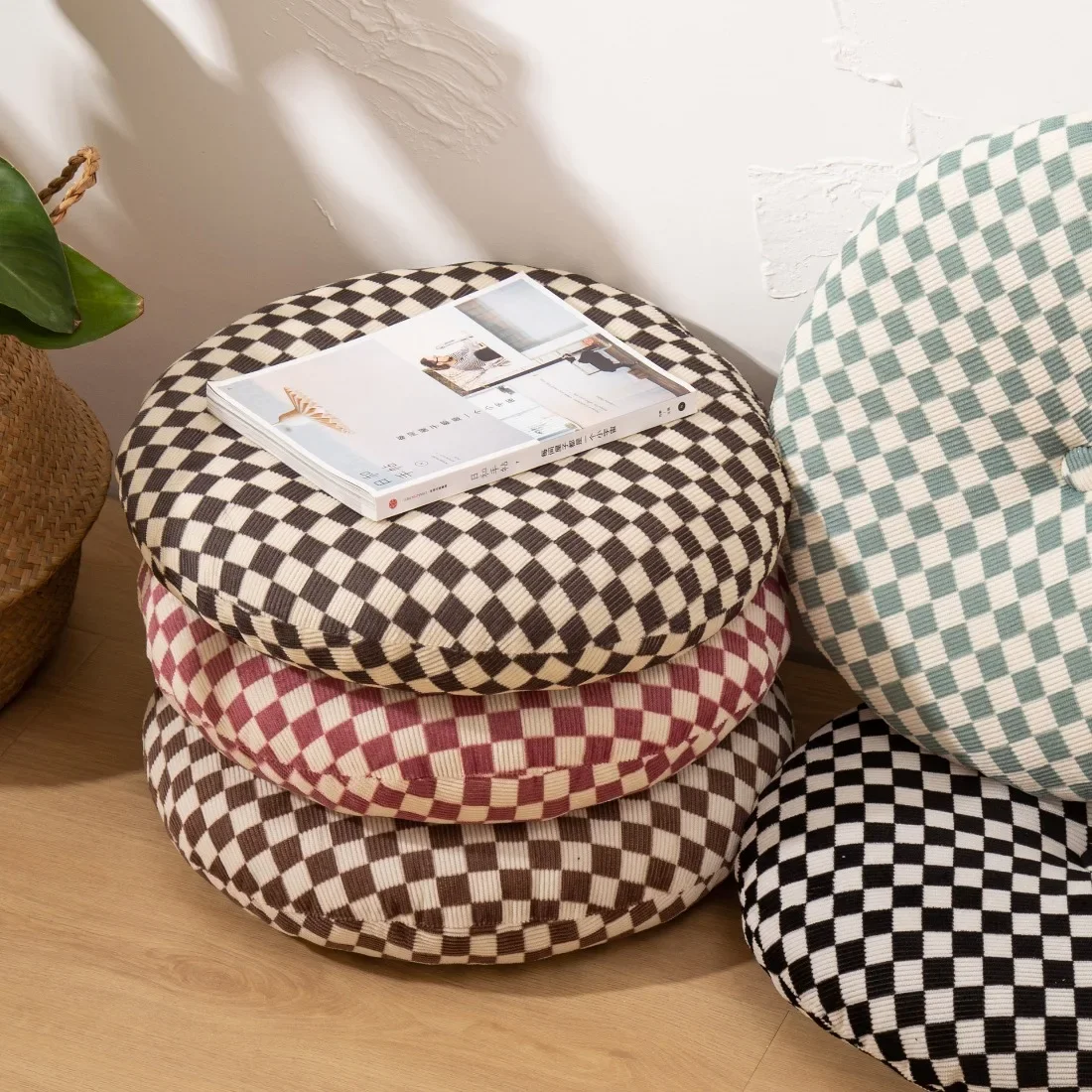 

45x45cm checkerboard grid futon cushion solid color striped corduroy decorative sofa chair car cushion cover home pillow cover