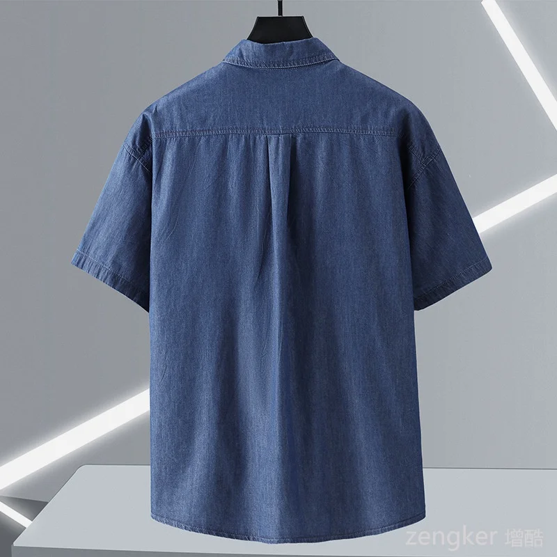 Men's Denim Short-sleeved Cotton Shirt 170kg 10xl 9XL mens shirts denim shirt