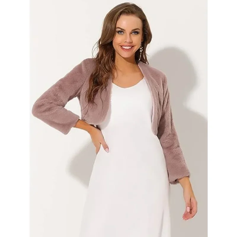 Autumn and Winter New Women's Short Jacket with Open Front Christmas Ball Faux Fur Shawl and Camisole