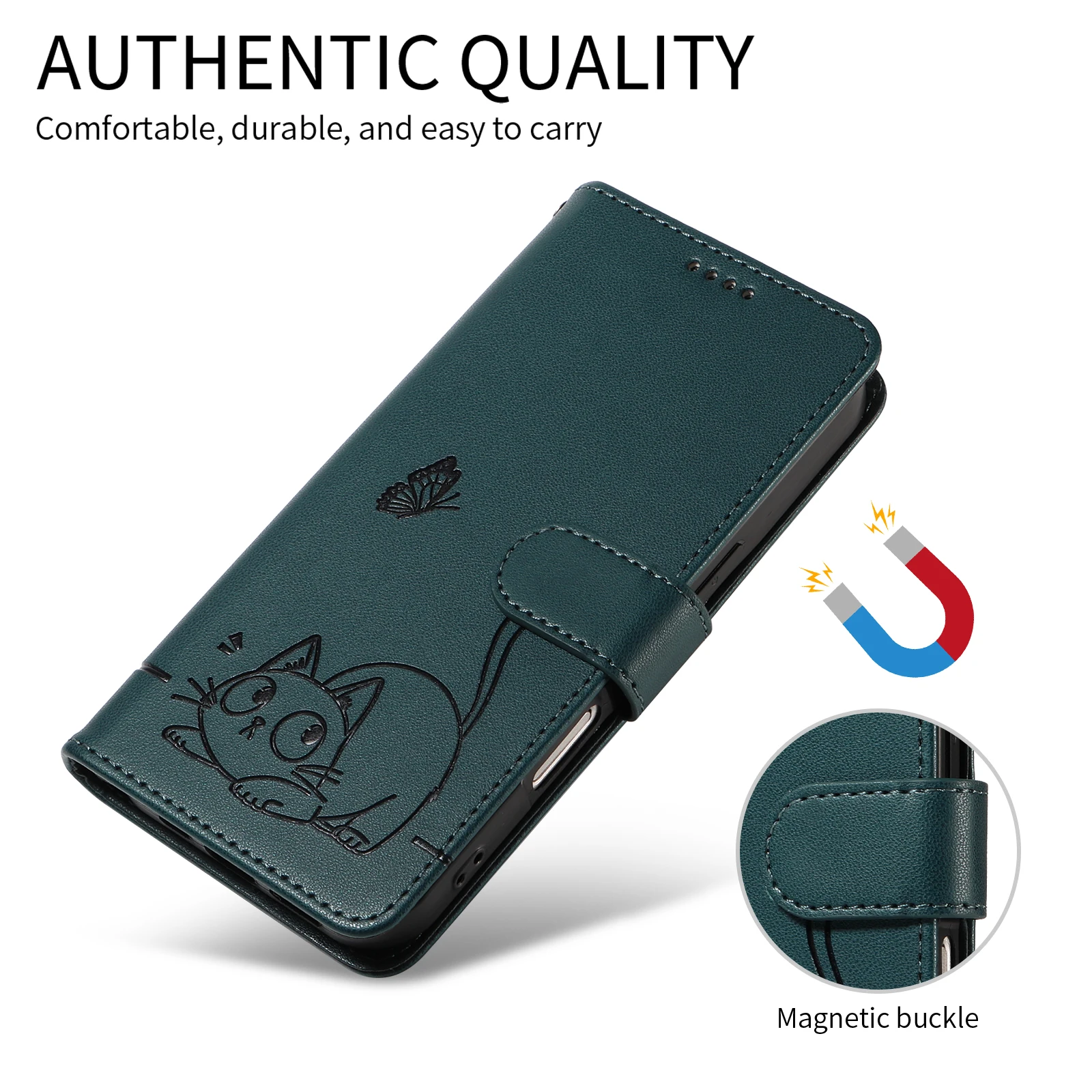 Magnetic Leather Flip Wallet Case with Card Slot and Stand