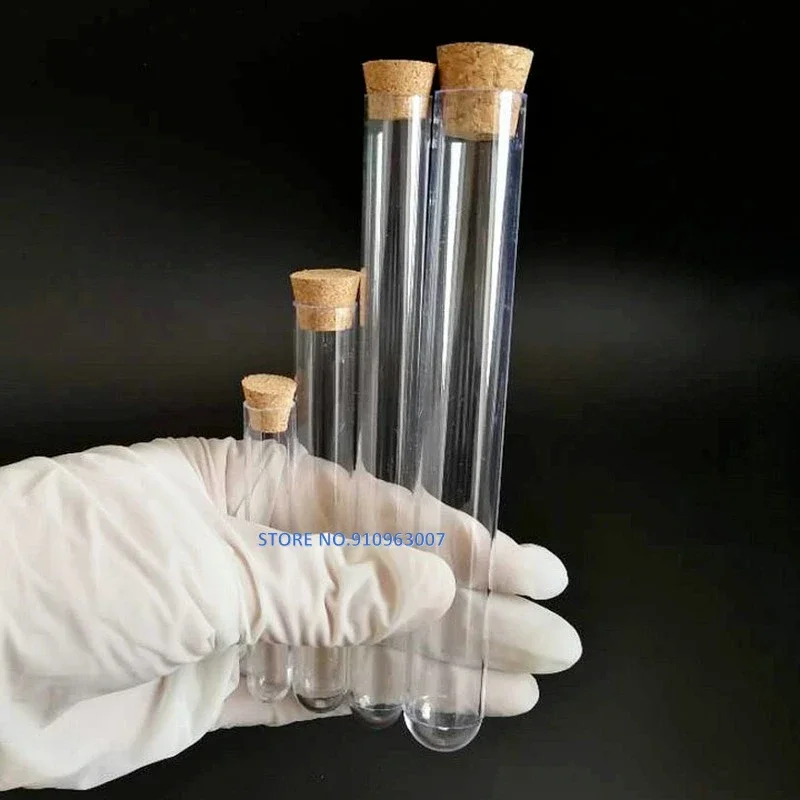 Hard Plastic Test Tubes with Cork Stopper for Experiments Dia 12mm To 25mm Length From 60mm To 150mm lab glass supplies 50pcs/lot