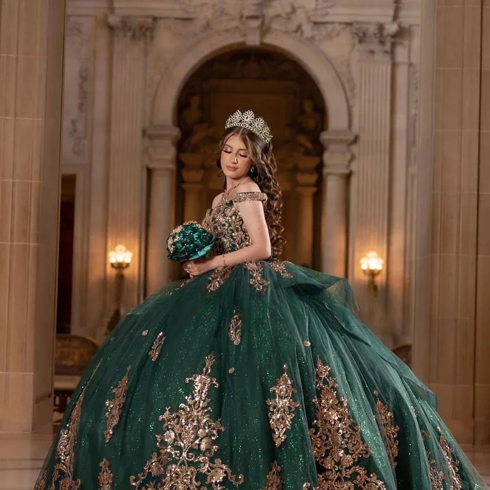 Xv Años Vestidos En Tono Verde Esmeralda Vestido De Quinceañera