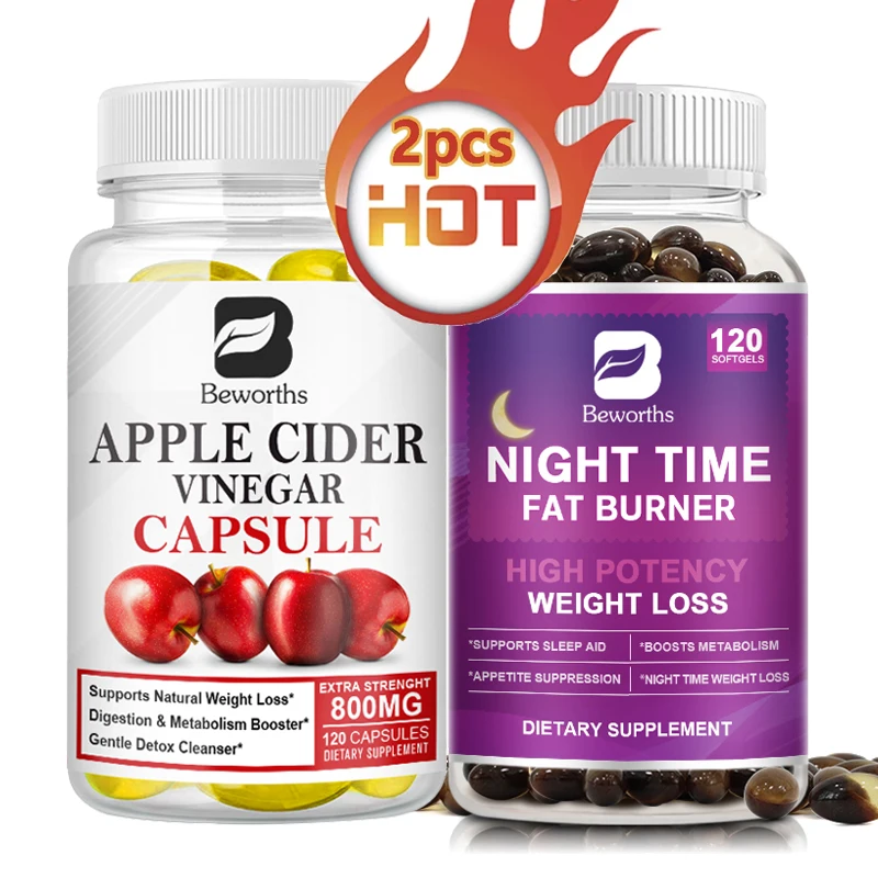 Weight Loss Pills 2Pcs Night Apple Cider Vinegar Capsules Digestion Detox Immune Cleanser Appetite Suppressant