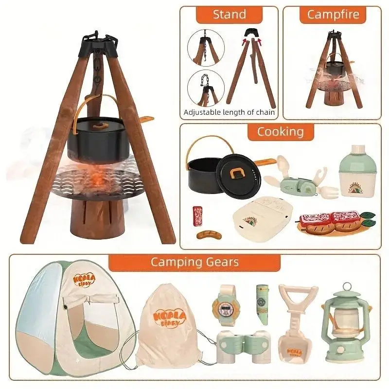 Kids Camping Set Toddler Toys for Boys with Campfire Camping Toys for Kids Indoor Outdoor Pretend Play Children Optional Tent 6