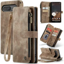 Leather Zipper Wallet Phone Case with Lanyard and Card Holder - Google Pixel 10A (Brown)