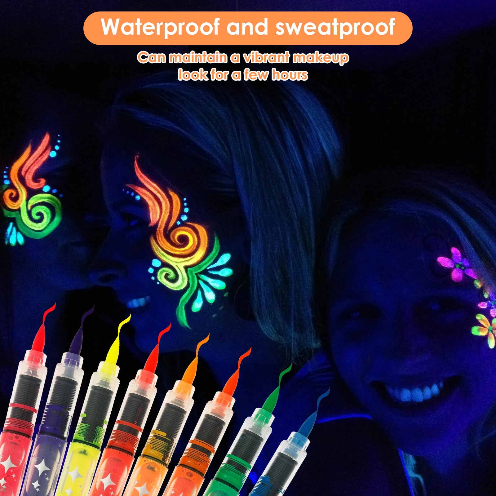 8Pcs Face Paint Marker Glow In The Dark Face Paint Kit Sweat-proof Body Painting Pen Washable Temporary Tattoo Marker for Adults