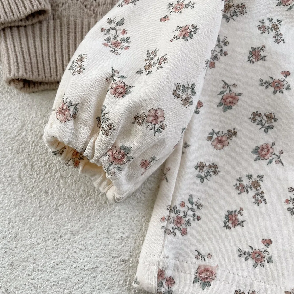 Summer Baby Girl Lace Long Sleeves Bottoming Shirt Infant Girl Cotton Flower Print Tops Toddler Boy Pure Color T-shirts