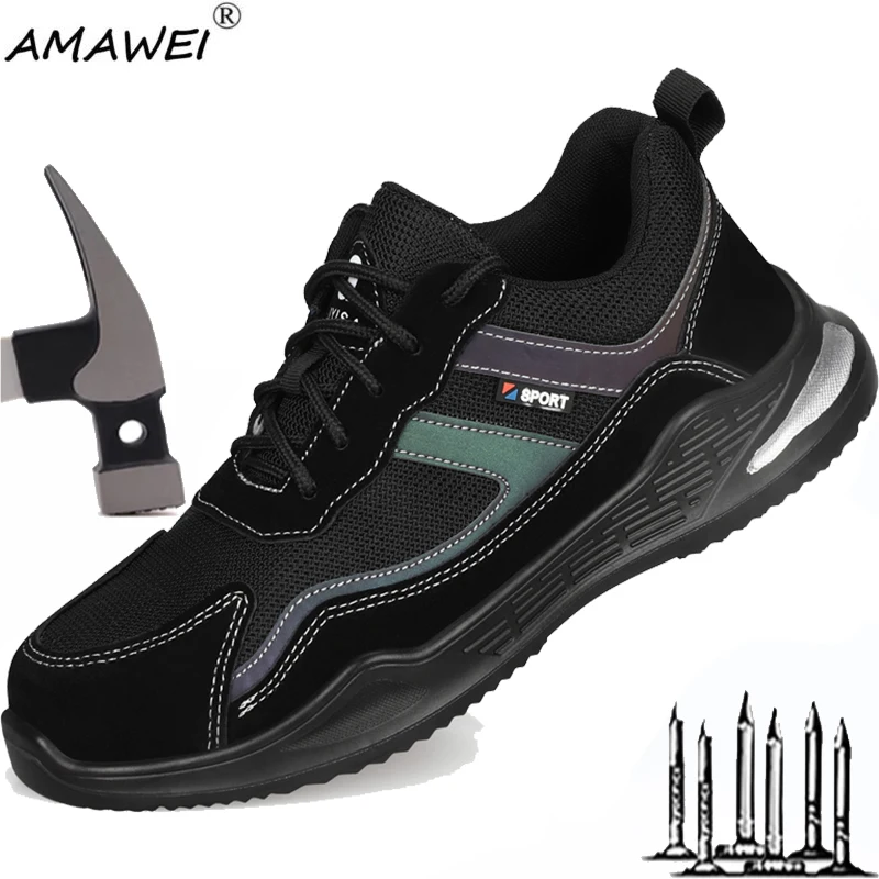 

AMAWEI Steel Toe Shoes for Men and Women Cushioned Lightweight Comfortable And Trail Running Shoes Outdoor Safety Work Boots