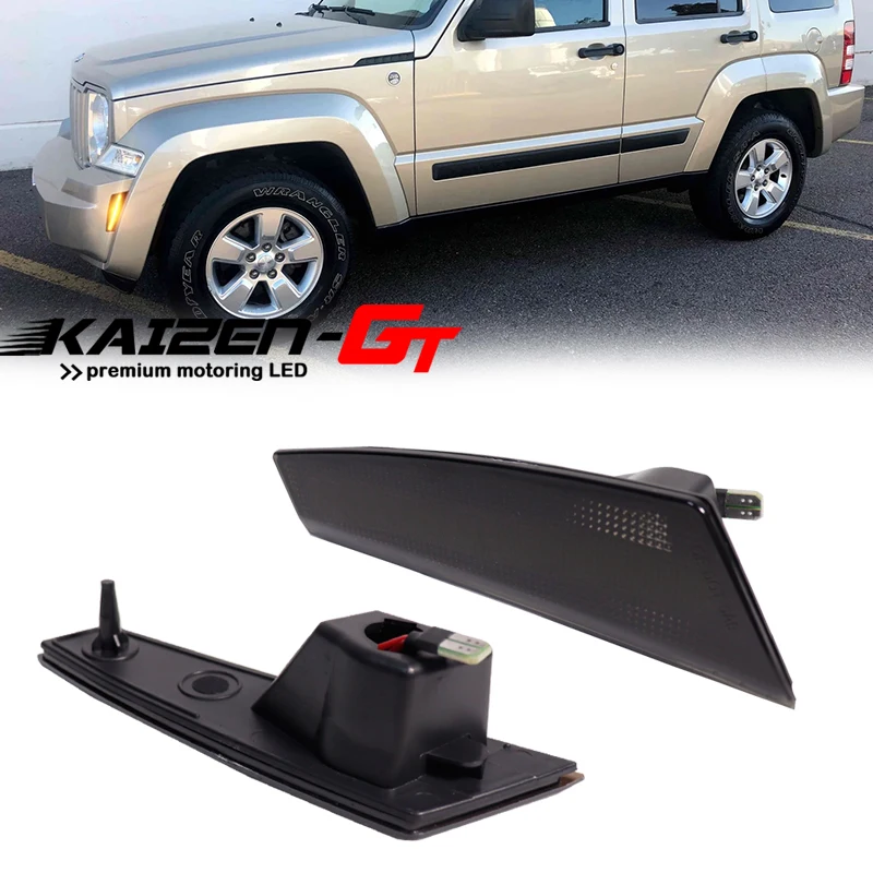 GTINTHEBOX Smoked Lens LED Front Bumper Side Marker Lights For 2008-2012 Jeep Liberty