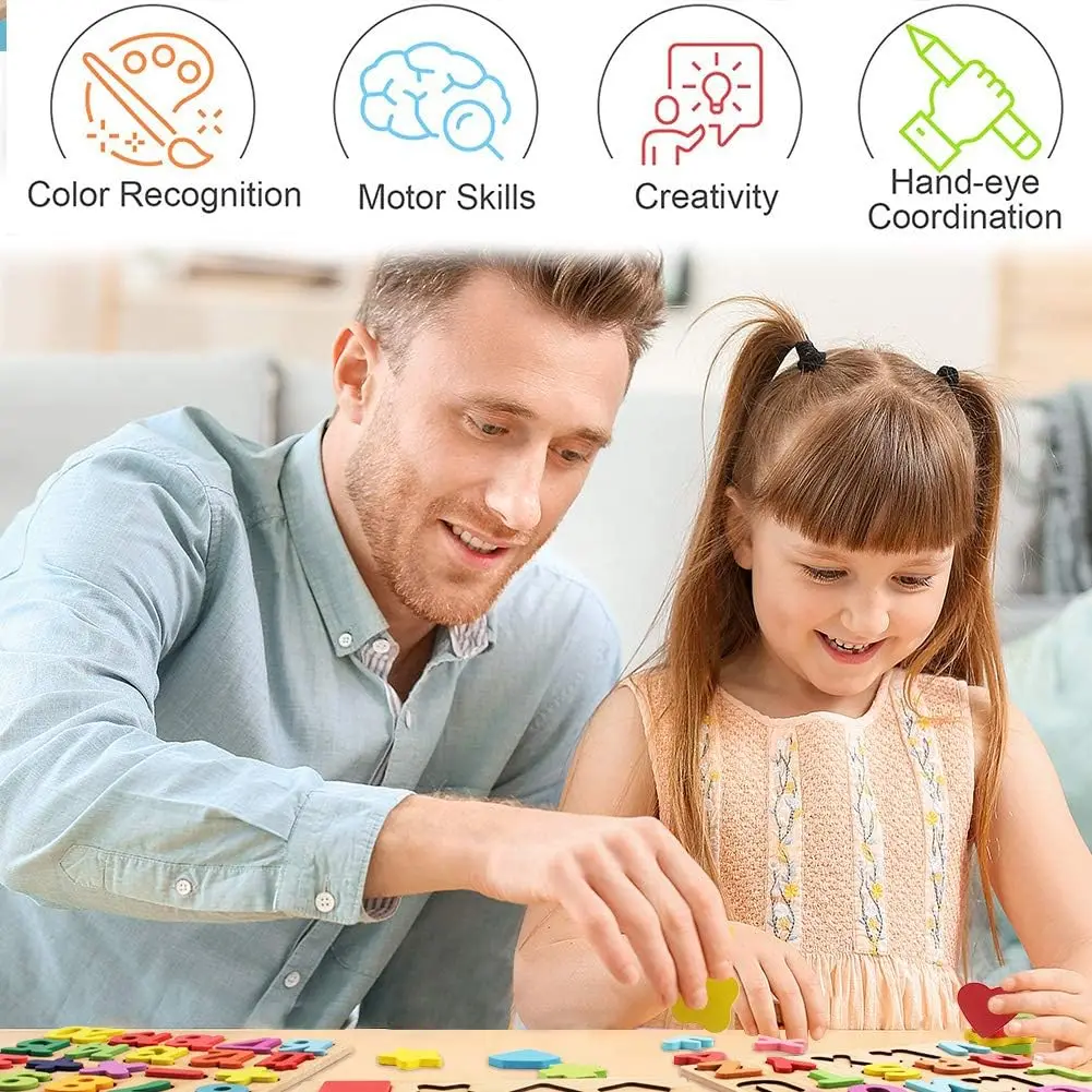 Wooden Puzzles Toys for Kids 3 Year Alphabet Numbers Children Montessori Educational Learning Toys abc Letters Preschool Gift 3