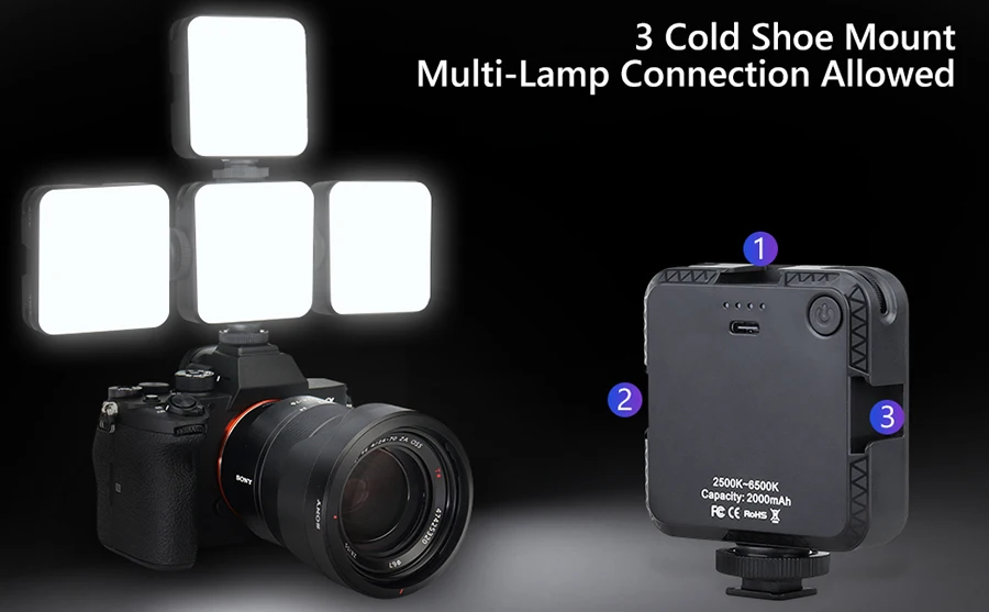 T64 LED Video Light 2500-6500K Camera Video with 2000 mAh rechargeable battery a