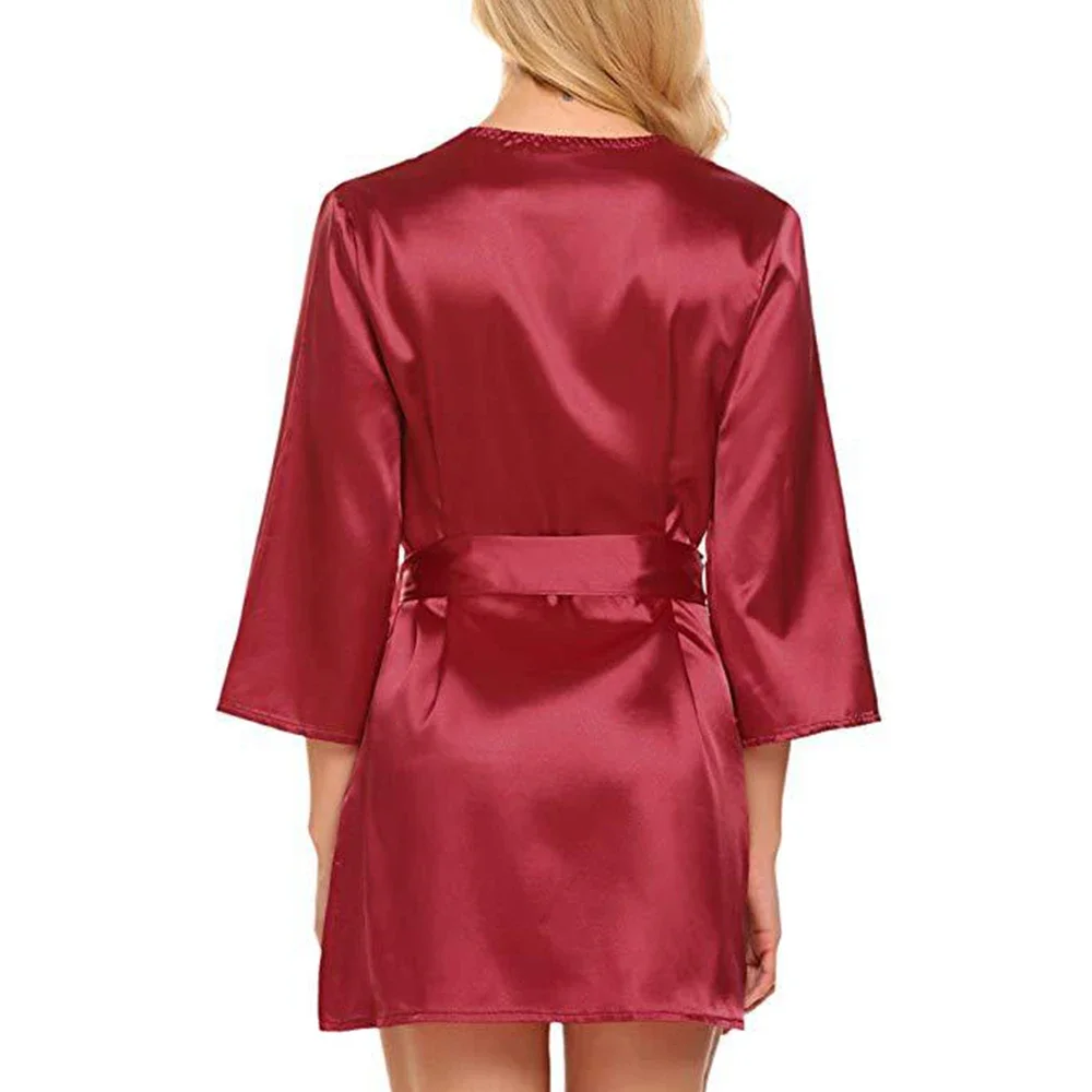 Solid Color Satin Robe Women Sexy Sleepwear Nightgown Lady Intimate Lingerie Homewear Satin Silky Bridal Wedding Kimono Bathrobe