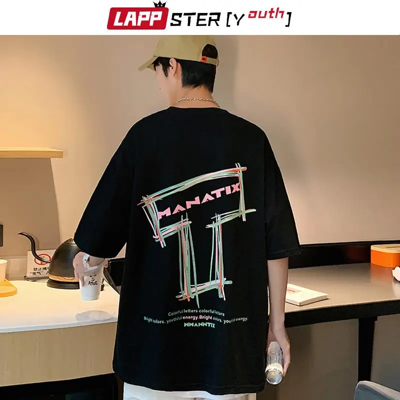 

LAPPSTER Summer Cotton Harajuku Korean Fashions T Shirts 2022 Oversized Funny T Print T Shirt Vintage Black Casual Tees INS
