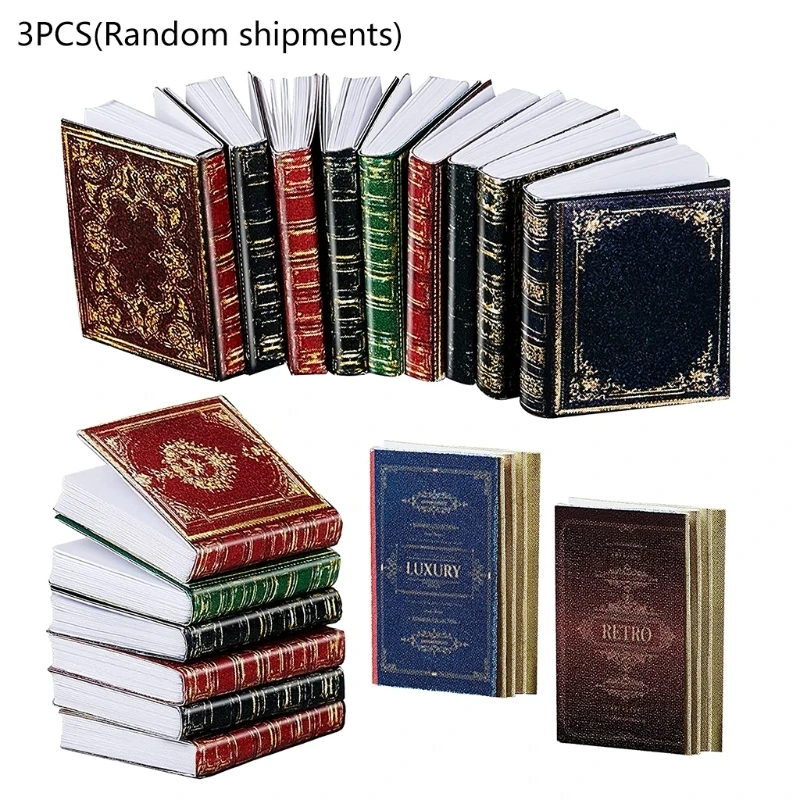 

2024 New 3pcs 1:12 Scale Miniatures Dollhouse European Classical Mini Flip Books Notebook Pretend for Play Decoration Accessorie