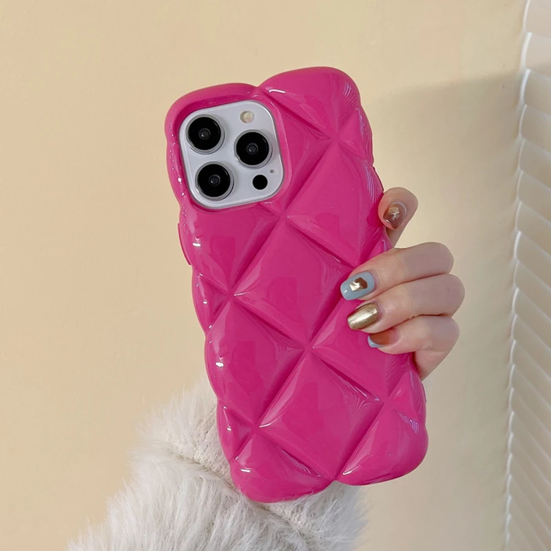 Rose Diamond Grid Pattern Shockproof Glossy Silicone Phone Case