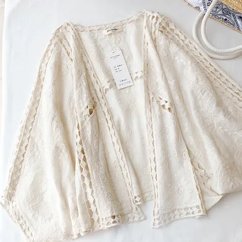 Youth Summer Beach Cotton Linen Embroidery Eyelet Hollow Out Open Stitch Cover-ups Ibiza Hippie Gypsy Boho Bohemian Top Swimwear 1