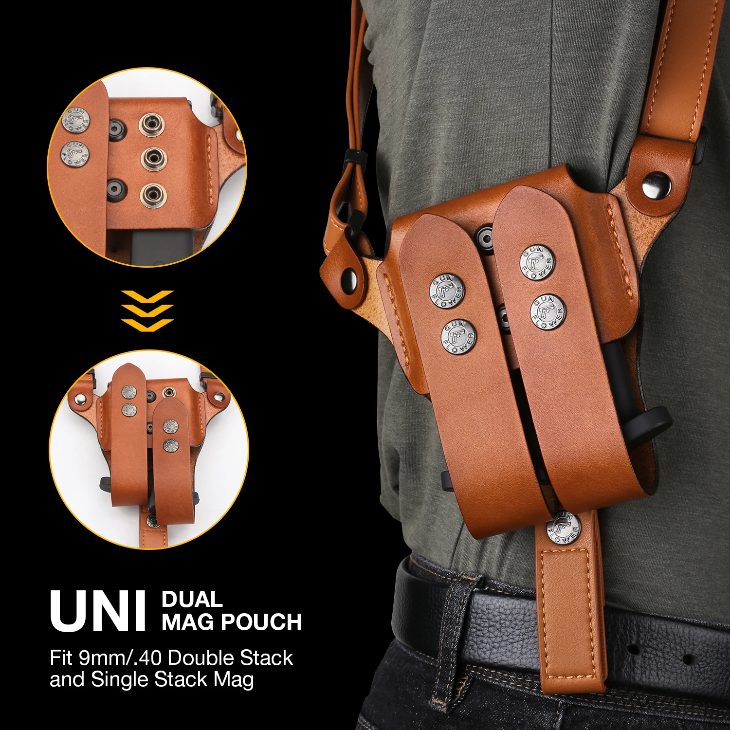 thumbnail image 2 of Premium Suede Shoulder Holster For Taurus G3 9mm - Right Hand Draw With Magazine Carrier, Brown Leather 2 of 12