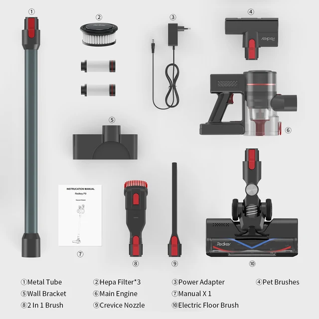 Redkey P9 Cordless Vacuum Cleaner 30Kpa, 8 in 1 Wireless Vacuum 350W ...