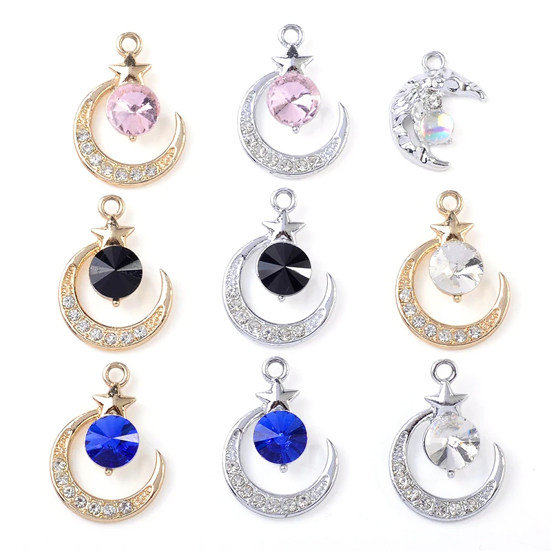 

WZNB 10Pcs Crystal Crescent Moon Stars Charms Sun Alloy Pendant for Jewelry Making Handmade Earring Necklaces Diy Accessories