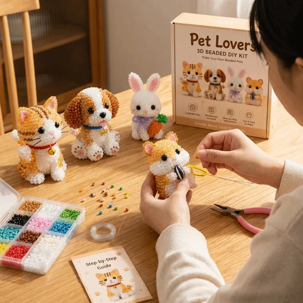 수제 DIY 동물 비즈 자수 키트, 작은 미니 비즈워크 아트 공예 세트, 초보자를 위한 다채로운 교육용 동물 공예 세트