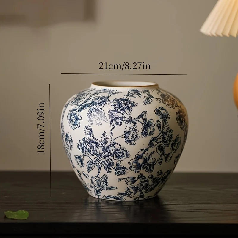 Vintage Handcrafted Ceramic Vase, Traditional Chinese Blue White Cylinder Flower Vase, Exquisite Home, Dining Table Decor