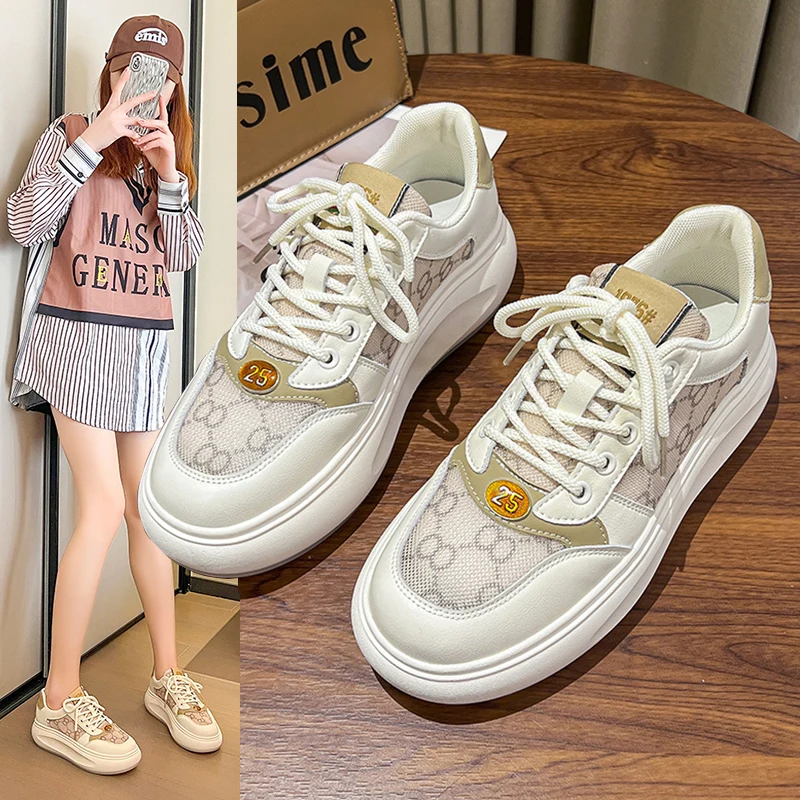 2023 Fashion New Casual Sports Shoes Women's Shoes Graphic Canvas Shoes Mesh Breathable Casual Flat Shoes Lace Up Running Shoes