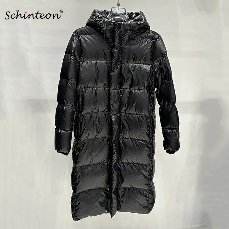 Schinteon Women White Duck Down Long Jacket with Hood Coat Casual Thick Warm Autumn Winter Windbreaker Outwear 2026 New