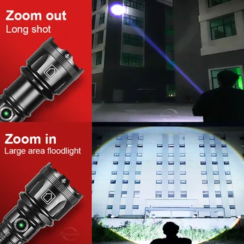 Most Powerful LED Flashlight White Laser Tactical Flash Light Rechargeable Torch Long Range Lamp Camping Hunting Lantern XHP360 5